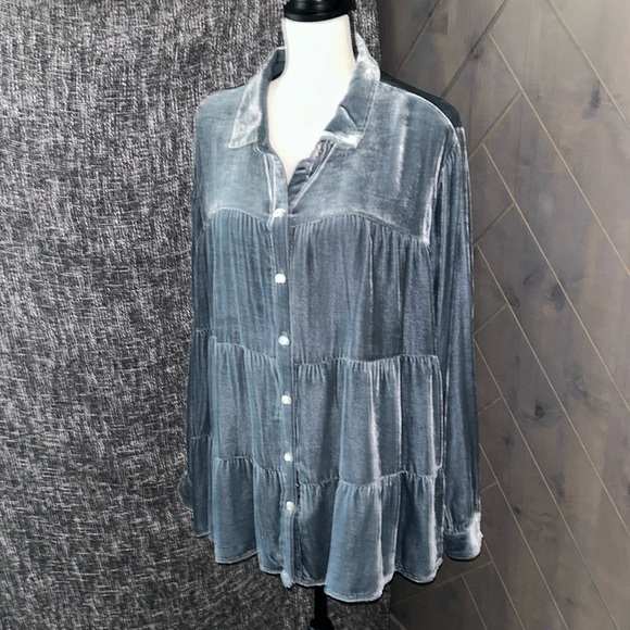 Gray blue velour tiered a line J Jill, long sleeved tunic - Picture 1 of 5